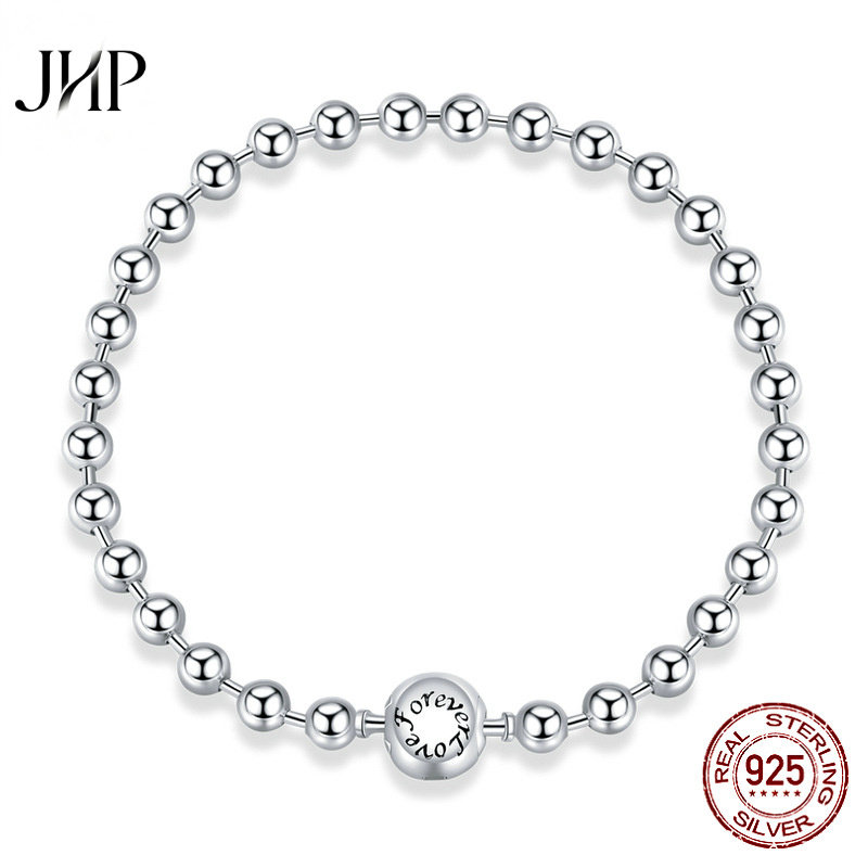 锦河畔新款s925纯银圆珠手链男女 欧美简约风镀白金手饰品