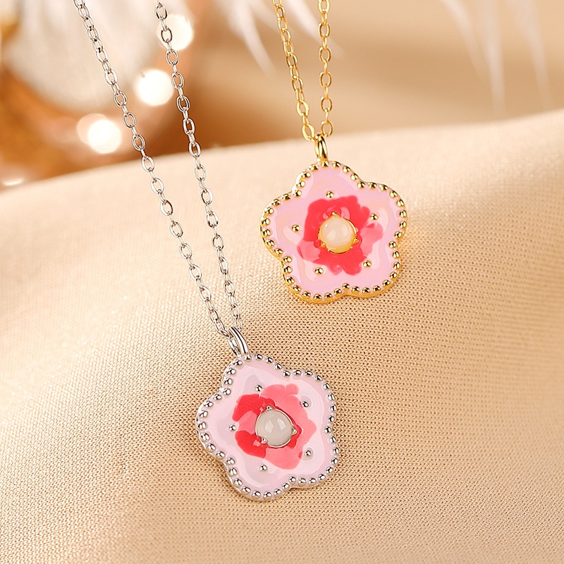 锦河畔 s925纯银镀金和田玉白玉甜美仙气梅花吊坠小巧可爱百搭挂