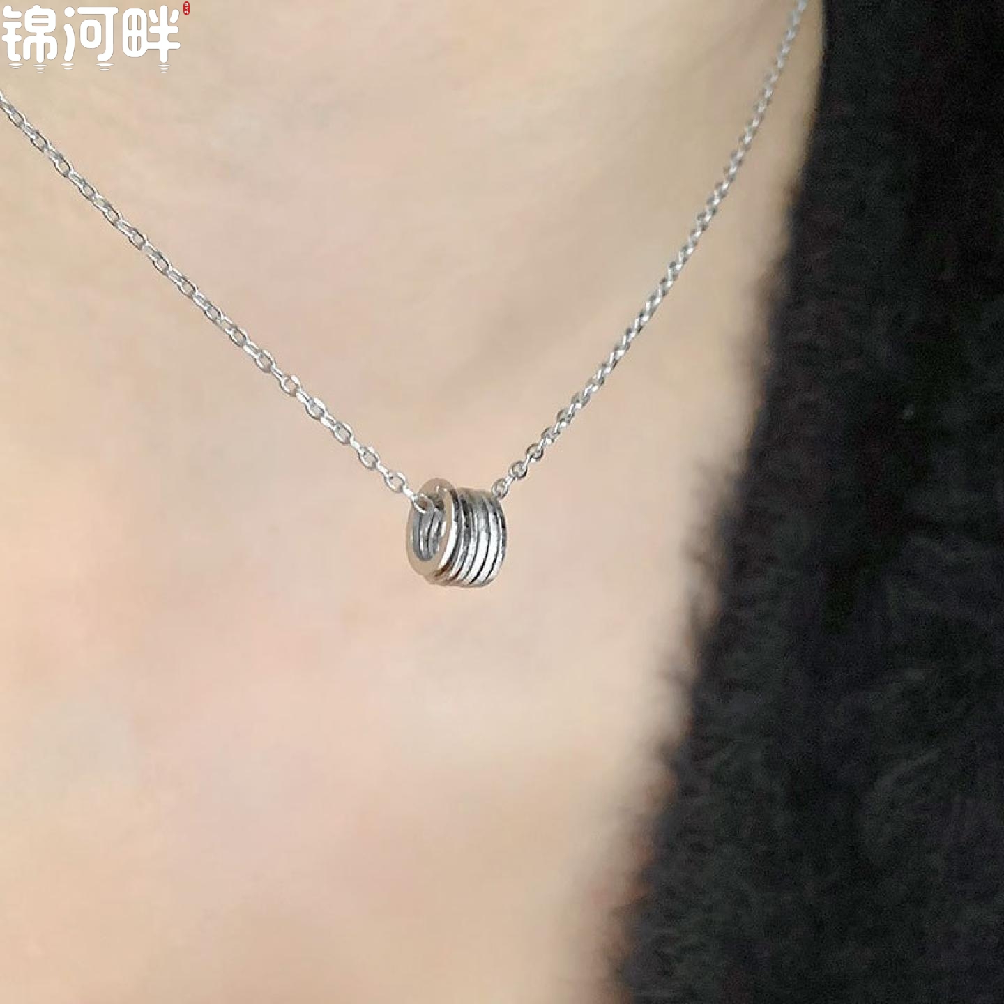 锦河畔 s925纯银几何圆环项链女韩版简约原创设计冷淡风气质锁骨