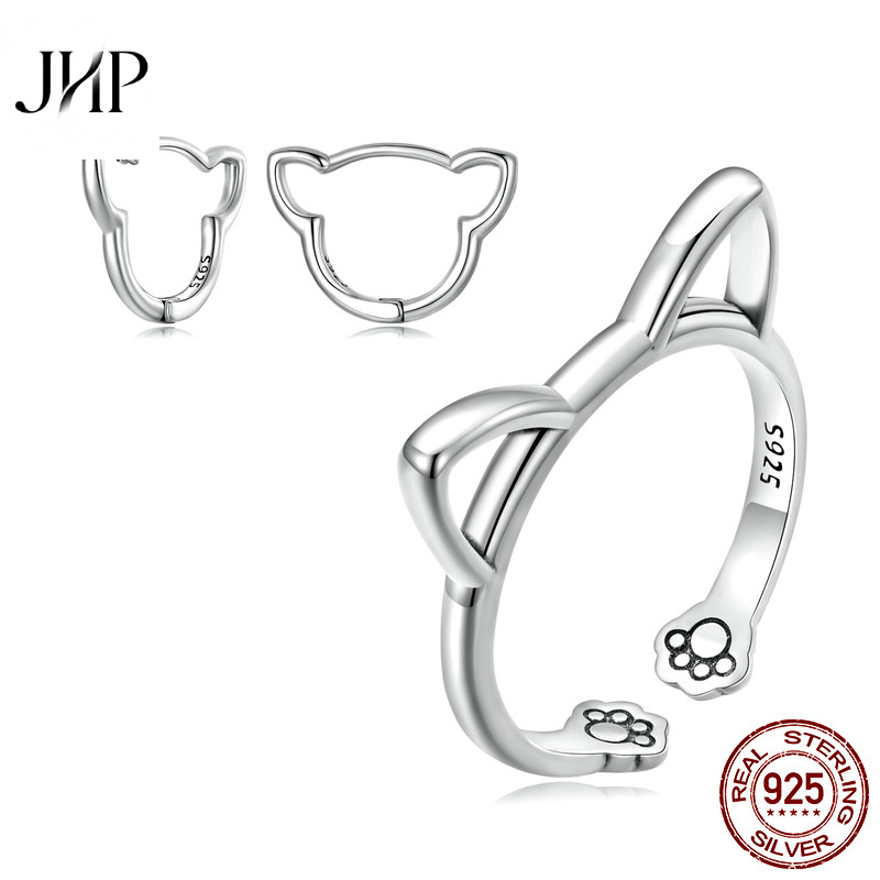 锦河畔猫咪耳环戒指套装