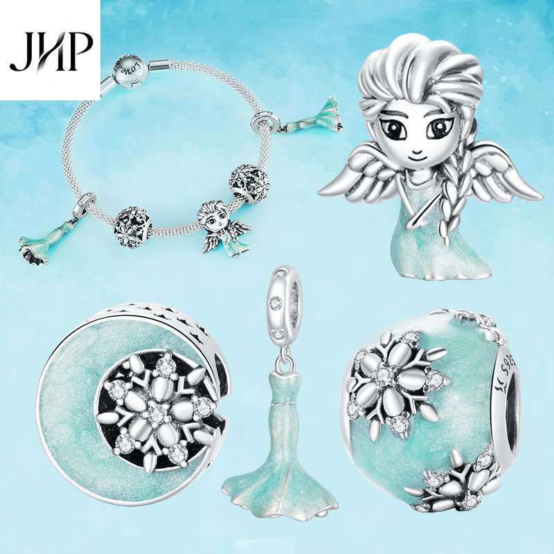 锦河畔原创S925纯银冰雪派对串珠集合图欧美流行冰雪公主雪花珠子