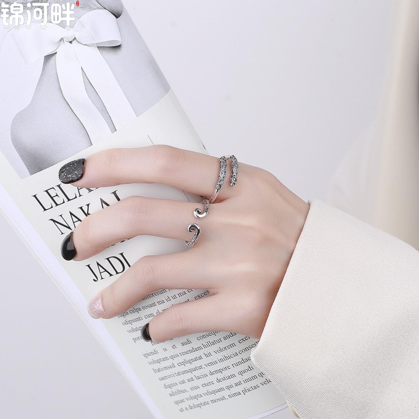 锦河畔 s925纯银黑神话悟空紧箍咒情侣对戒金箍棒指环创意复古