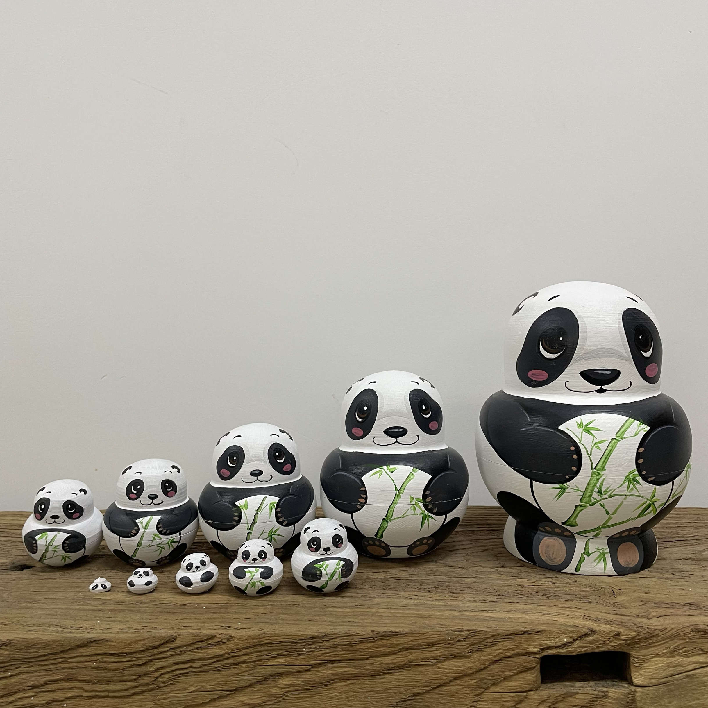 俄式套娃10层椴木熊猫图案新款十层传统手绘特色礼物摆件可定制