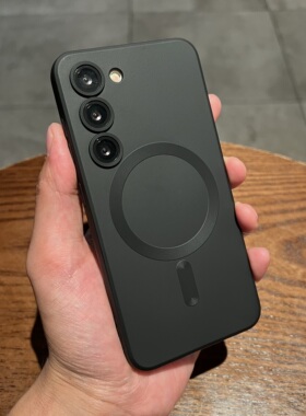 带镜头膜纯黑色硅胶软壳磁吸无线充电适用三星S23+手机壳高级超薄GalaxyS24plus保护套全包防摔精孔男女款潮