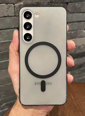 超薄磨砂墨水黑灰色防指纹磁吸充电适用三星S23U手机壳Galaxy S24Ultra保护套s23+全包S24plus+硬壳s24u男女