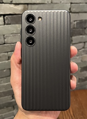 行李箱瓦楞条纹纯黑色适用三星S23U手机壳三星Galaxy S24Ultra保护套s23+全包防摔S24plus+简约s24u硬壳男款