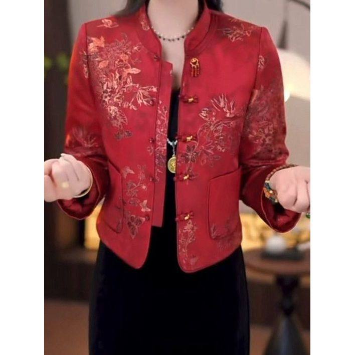 宋锦提花缎夹棉加厚棉衣外套2025冬季新款时尚气质显瘦新中式外套