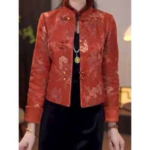 宋锦提花缎夹棉加厚棉衣外套冬季新款气质显瘦百搭国风新中式棉服