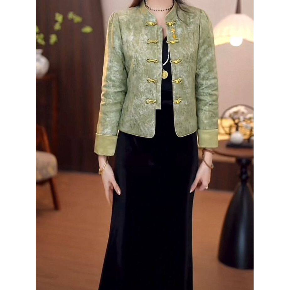 新中式宋锦提花加厚夹棉外套半身裙两件套2025冬新款气质显瘦套装