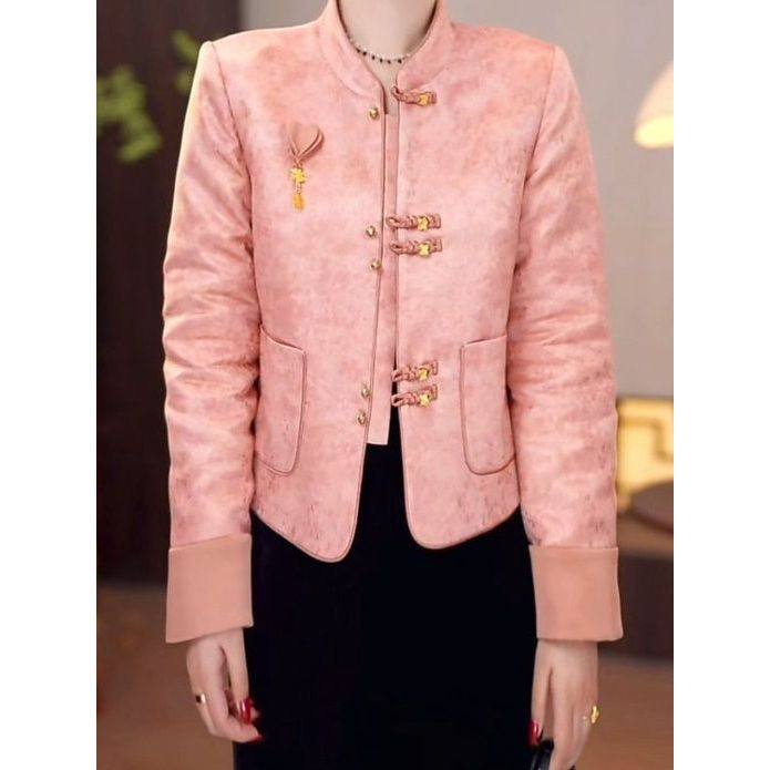 新中式宋锦提花缎加厚棉衣外套冬季新款时尚气质显瘦国风保暖棉服