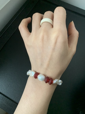 拾萤原创手作 新中式复古红琉璃巴洛克珍珠手串民族风手链女秋冬