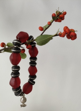 拾萤造物原创设计手作 乌木老琉璃做旧银手串手链新中式复古秋冬