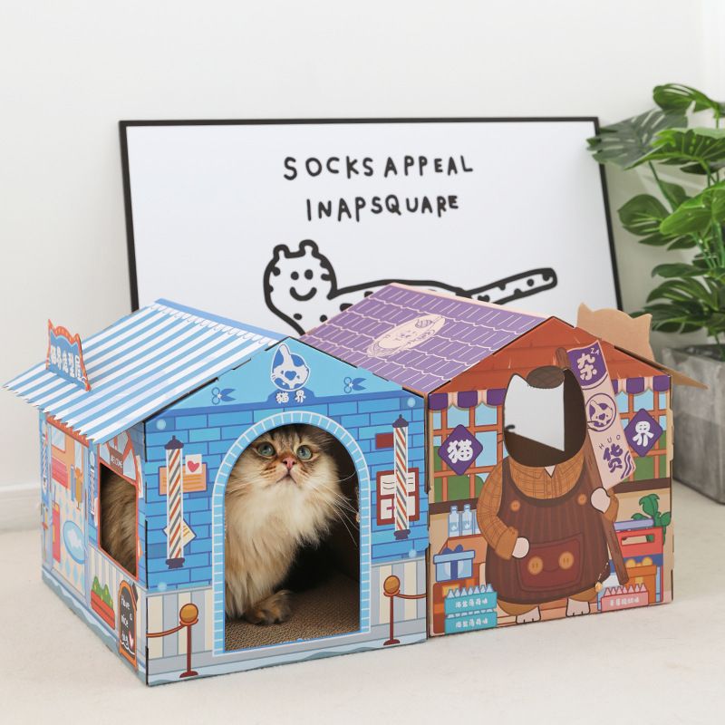 咖啡屋猫抓板商店街耐磨防抓瓦楞纸猫窝猫咪玩具猫屋造型屋冰品屋