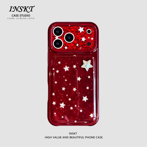 inskt高级感酒红立体星星原创适用iphone18promax手机壳苹果17软硅胶套17pro网红新款小众16防摔15个性日韩风
