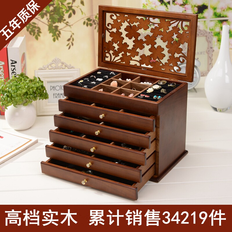 High - grade jewelry box wooden Korea Princess European - style solid wood jewelry box jewelry storage box wedding birthday gift