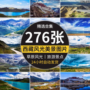 西藏风景布达拉宫雪山湖泊蓝天白云草原雪山风光实拍高清图片素材