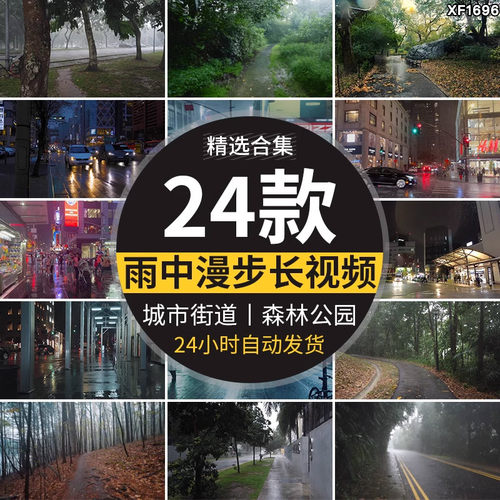 城市街道雨夜下雨走拍森林公园雨景雨中漫步行走治愈解压视频素材