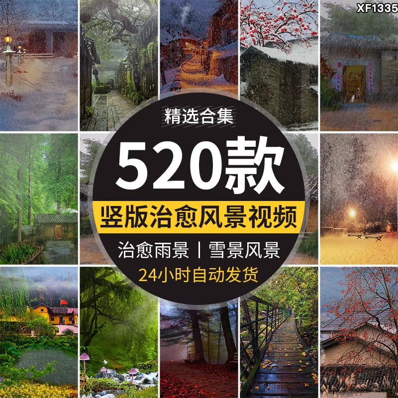 竖版竖屏唯美下雨雪景清新自然风景治愈系美景色直播背景视频素材