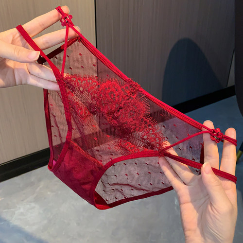 法式蕾丝红色内裤女士2026新款