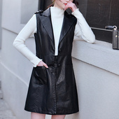 皮马甲女中长款 坎肩中年女皮马夹 无袖 时尚 潮女时髦春秋年轻妈妈装