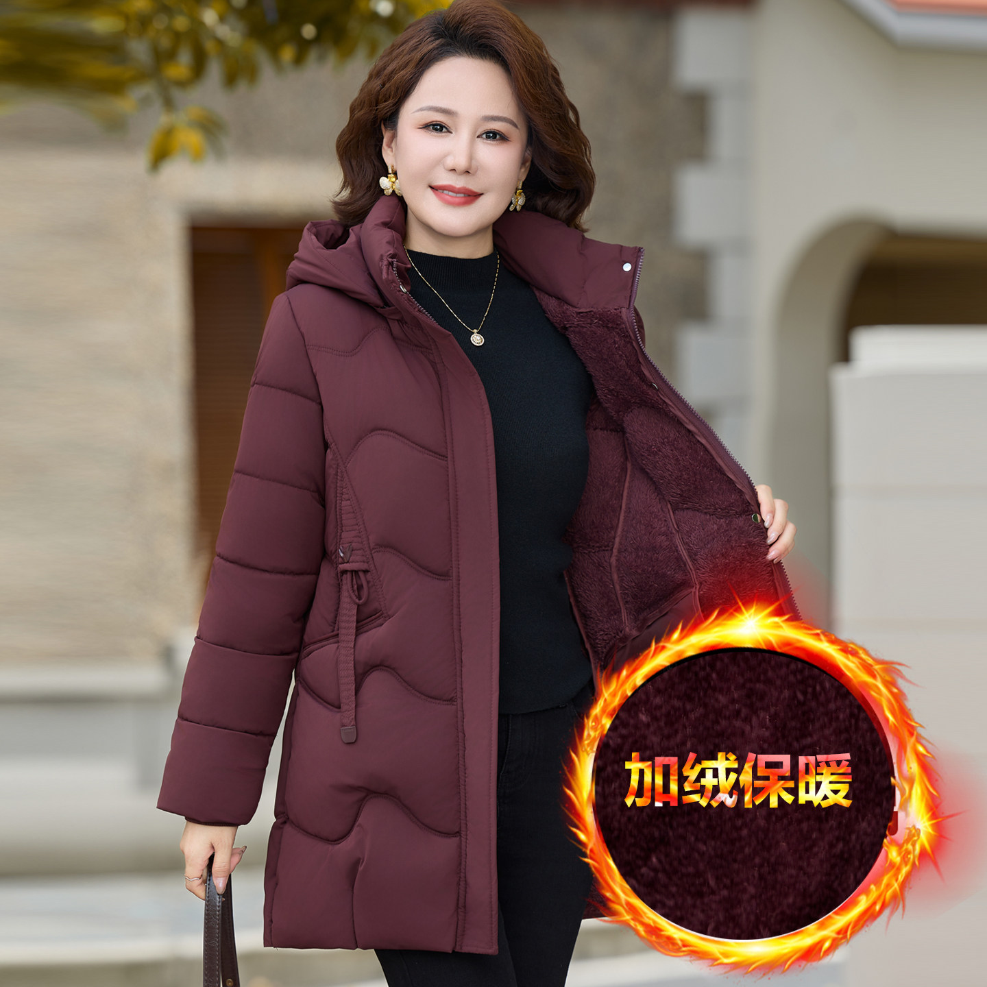 妈妈装中长款加厚棉服女冬季新款