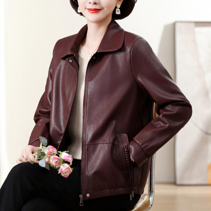皮衣外套女2026秋冬妈妈春装皮夹克洋气休闲中年妇女人PU皮上衣服