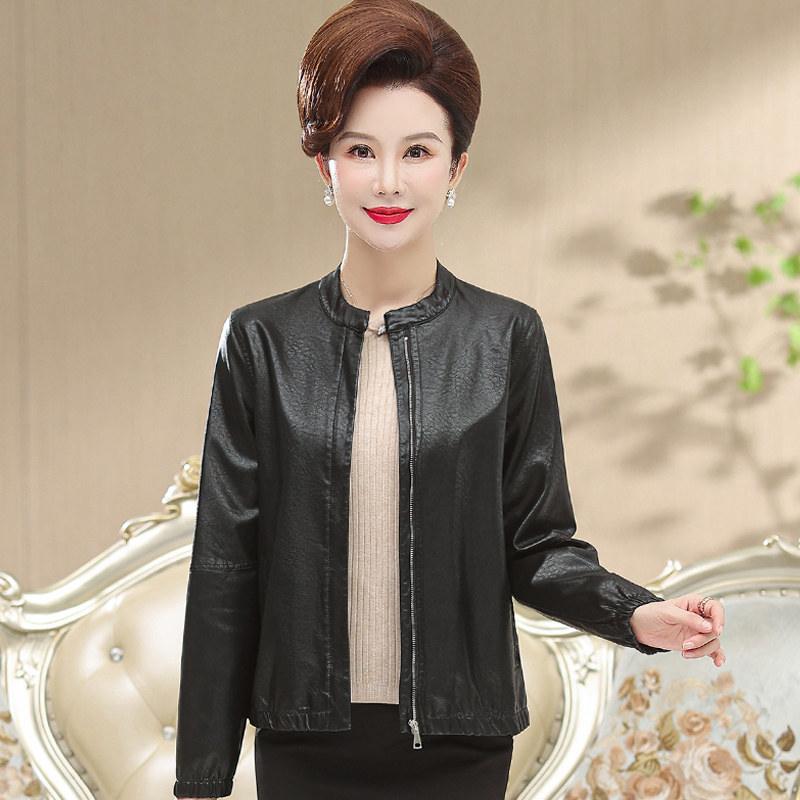 皮衣女外套洋气高贵皮夹克无领