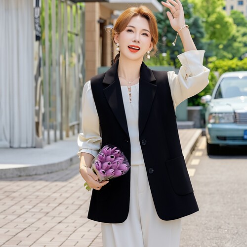 中老年妈妈装马甲女时尚西装领