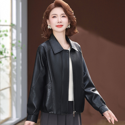 皮衣外套女休闲显瘦妈妈皮夹克