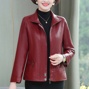 妈妈冬装外套中老年女装皮衣加绒婆婆时尚洋气PU皮夹克小个子妇女