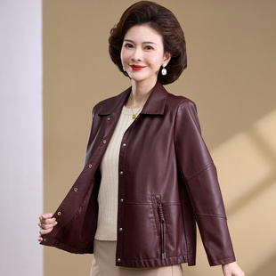皮衣女休闲春装妈妈秋冬外套时尚洋气中老年女人PU棉衣加绒皮夹克