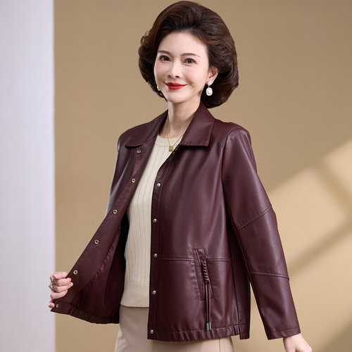 皮衣女外套中老年妈妈皮夹克