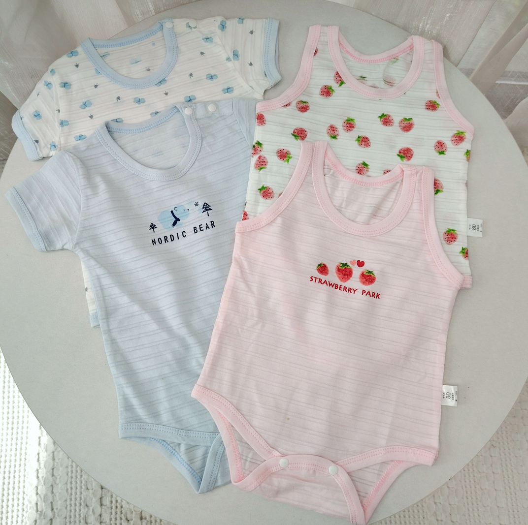 外贸竹节棉宝宝夏季无袖包屁衣