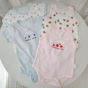 66-100码外贸三角哈衣夏短袖爬服男女宝宝连体衣婴儿竹节棉包屁衣