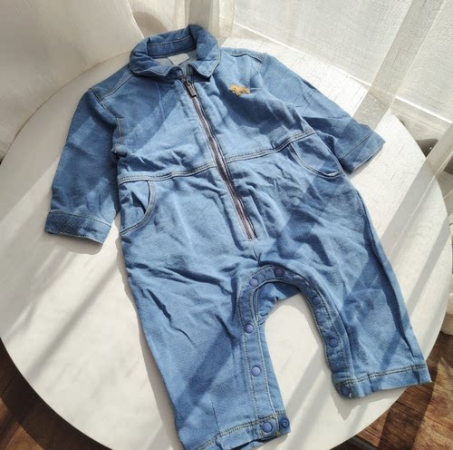 73-80码外贸春秋男女宝宝长袖爬服婴儿牛仔拉链连体衣包屁衣哈衣