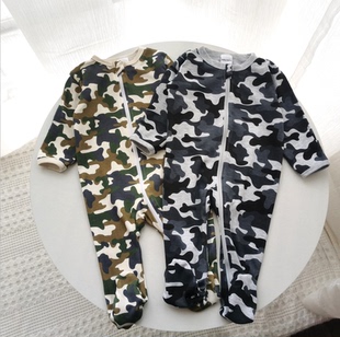 66码外贸春秋纯棉男宝宝长袖包脚爬服婴儿衣服新生儿连体衣哈衣