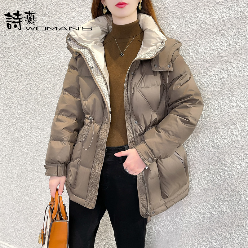 冬季新款气质百搭白鸭绒外套抽绳收腰显瘦羽绒服女短款90绒C2507