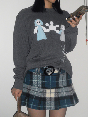 深灰色印花宽松套头卫衣可爱设计