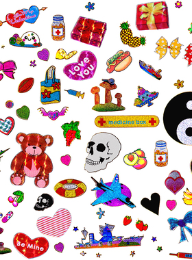 IBUKI STICKERS骷髅阴阳水果甜品蝴蝶结爱心药丸吉他音符镭射贴纸