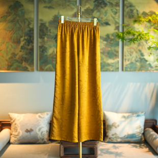 7988 桑蚕丝松紧腰直筒休闲裤 蓝大 竹霭