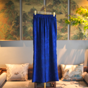 桑蚕丝休闲裤 新中式 5339 鹤唳霜 蓝大