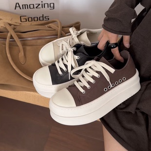 WM6 真皮女鞋小白鞋厚底板鞋2025年秋季新款松糕底增高系带休闲鞋