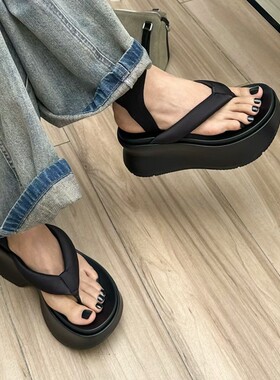 WM6真皮女鞋厚底增高人字拖鞋