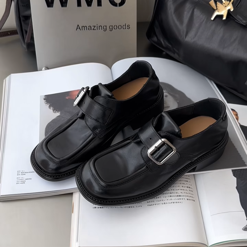 WM6 真皮女鞋英伦风小皮鞋深口单鞋2026年春季方头一字扣带乐福鞋,女鞋,乐福鞋（豆豆鞋）,淘宝优惠券,粉丝福利购,淘宝优惠卷
