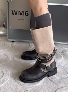 WM6女靴皮带扣高筒靴中跟马丁靴