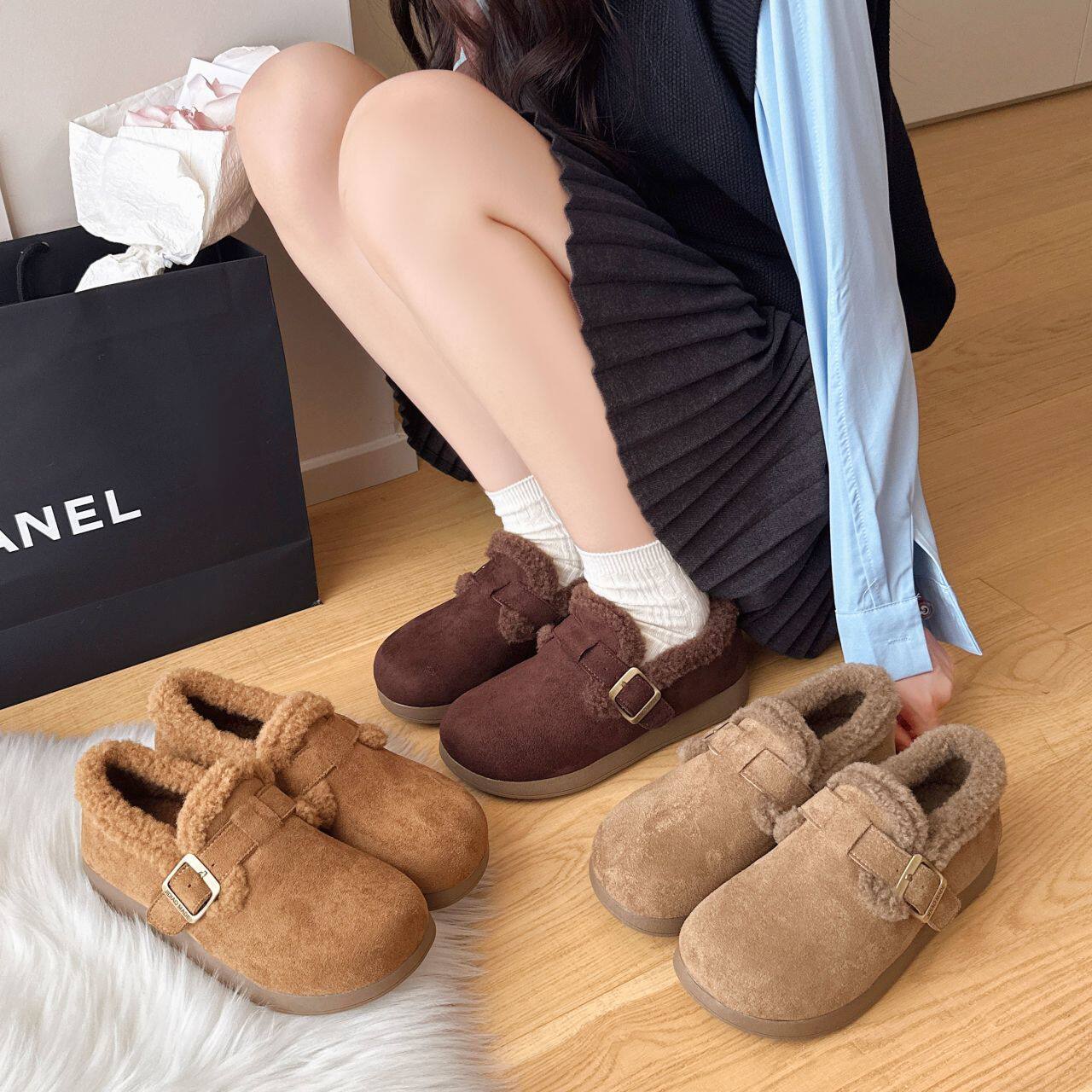 厚底勃肯鞋女款2025新款秋冬季加绒保暖毛毛鞋防滑雪地棉鞋子女鞋