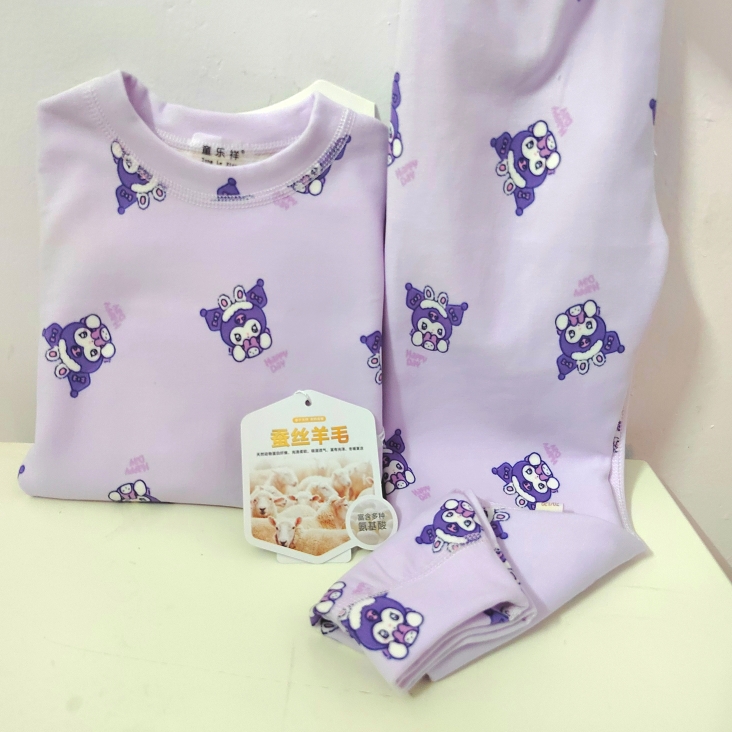 儿童秋冬羊毛蚕丝保暖套装男女童本命年加厚无骨红色秋衣秋裤家居