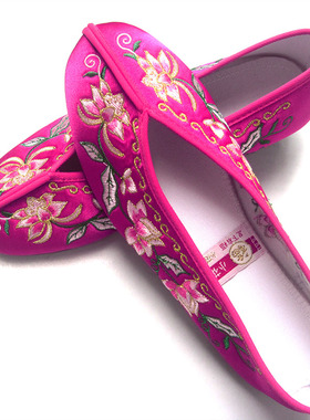 足下有福绣花鞋女平跟配旗袍古装鞋单鞋中国风平底老北京布鞋 902