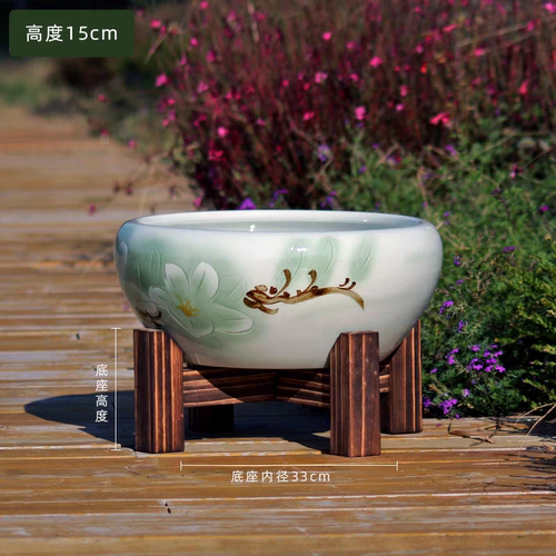纯木紫砂陶瓷水缸十字木架茶叶罐底座石水缸酒缸 花盆架（底坐）