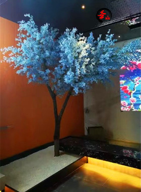 仿真蓝色樱花树实木假丁香花树花园庭院别墅落地造景装饰婚庆装饰